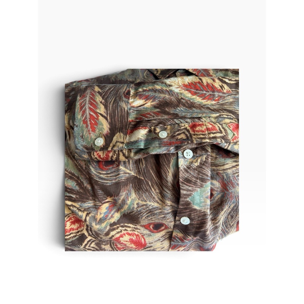 Vintage Lauren Ralph Lauren Women's M Peacock Feather Print Button Down Shirt - Picture 10 of 12